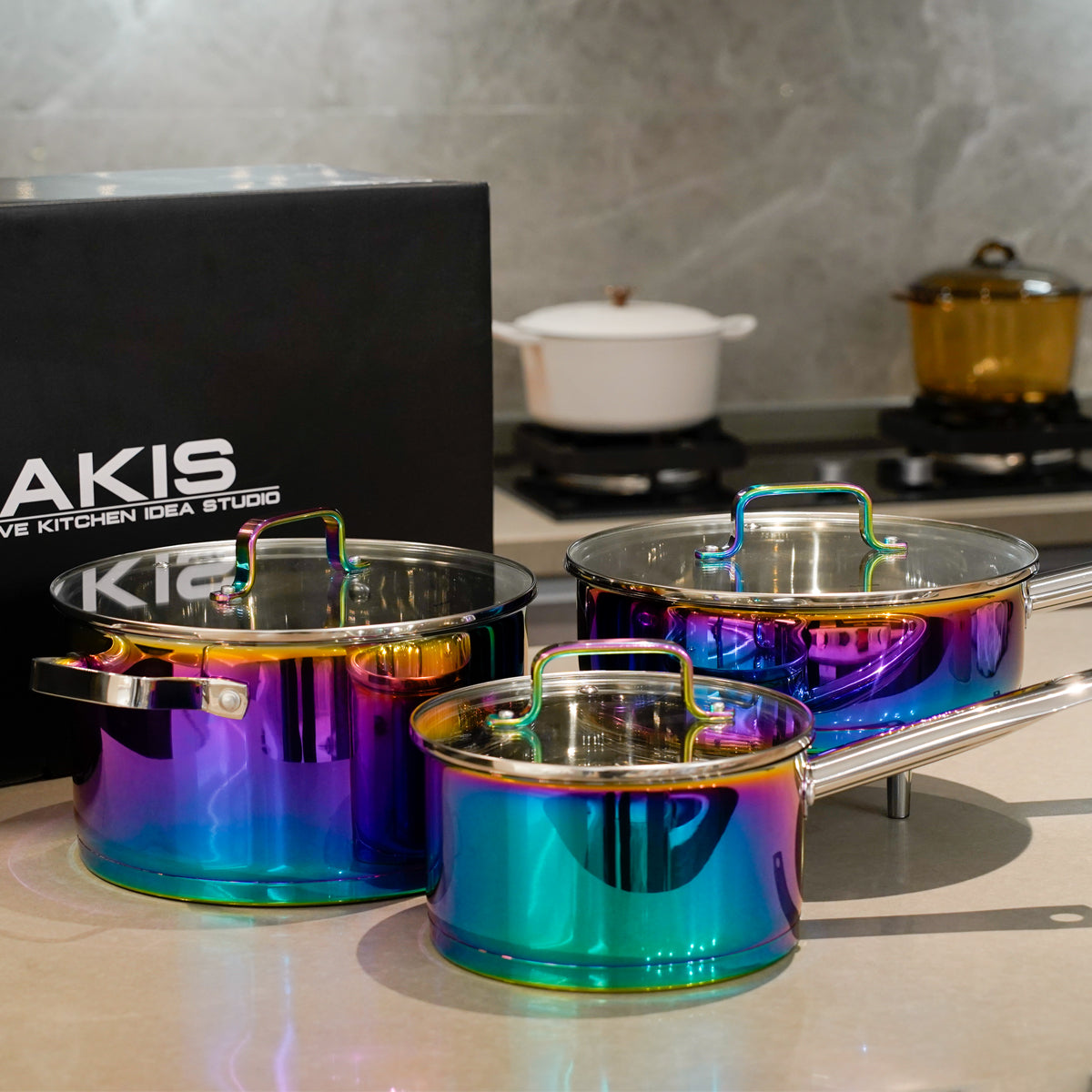 AKIS Dazzling Rainbow saucepan set 6 pcs. made of stainless steel