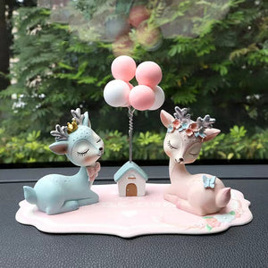 AKIS HOME Resin Car Decoration 3-Piece Set Pink Blue Moose