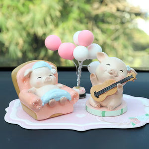 AKIS HOME Resin Car Decoration 3-Piece Set Cute Pig