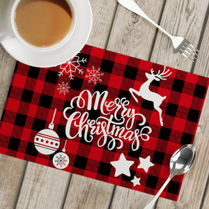 AKIS HOME Christmas Placemats, 4-Piece Christmas Placemats Christmas Elk Pattern for Christmas Dining Table Decorations