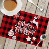 AKIS HOME Christmas Placemats, 4-Piece Christmas Placemats Christmas Elk Pattern for Christmas Dining Table Decorations