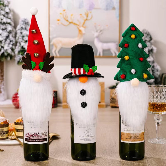 AKIS HOME 2PS Christmas Christmas Tree Bottle Bags Santa Hat Holiday Dining Table Decor