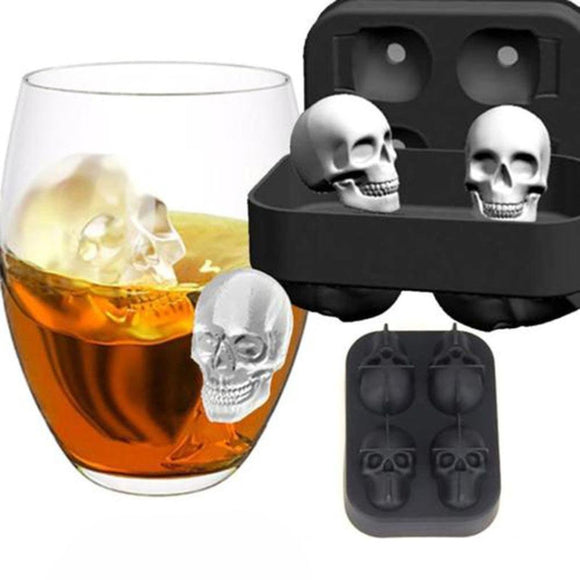 AKIS HOME 3D-Totenkopf mit 4 FACH Eisformen mit Deckel, aus Silikon