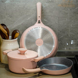 AKIS - LE MACARON cast aluminum kitchen set 3 pcs. Pot+pans pink