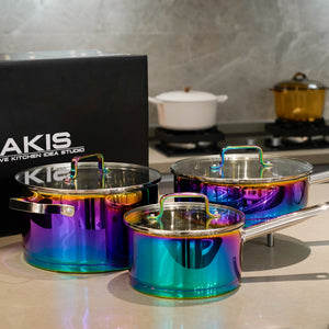 AKIS Dazzling 3-piece pot set with glass lid, induction