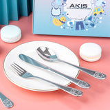 AKIS Kinderbesteck  4-teiliges Set in Silber Farbe