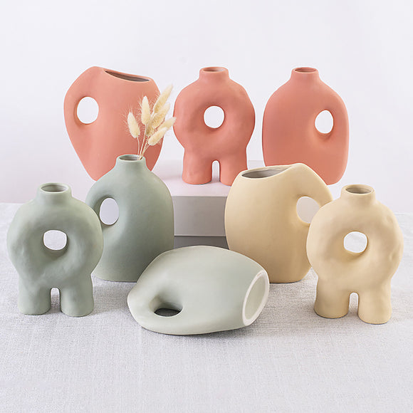 AKIS HOME ceramic decorative vase, donut vase for pampas grass